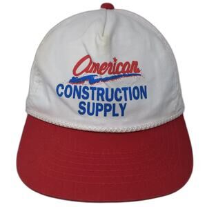 YoungAn Snapback Hat White Red OS American Construction Supply Rope Adjustable